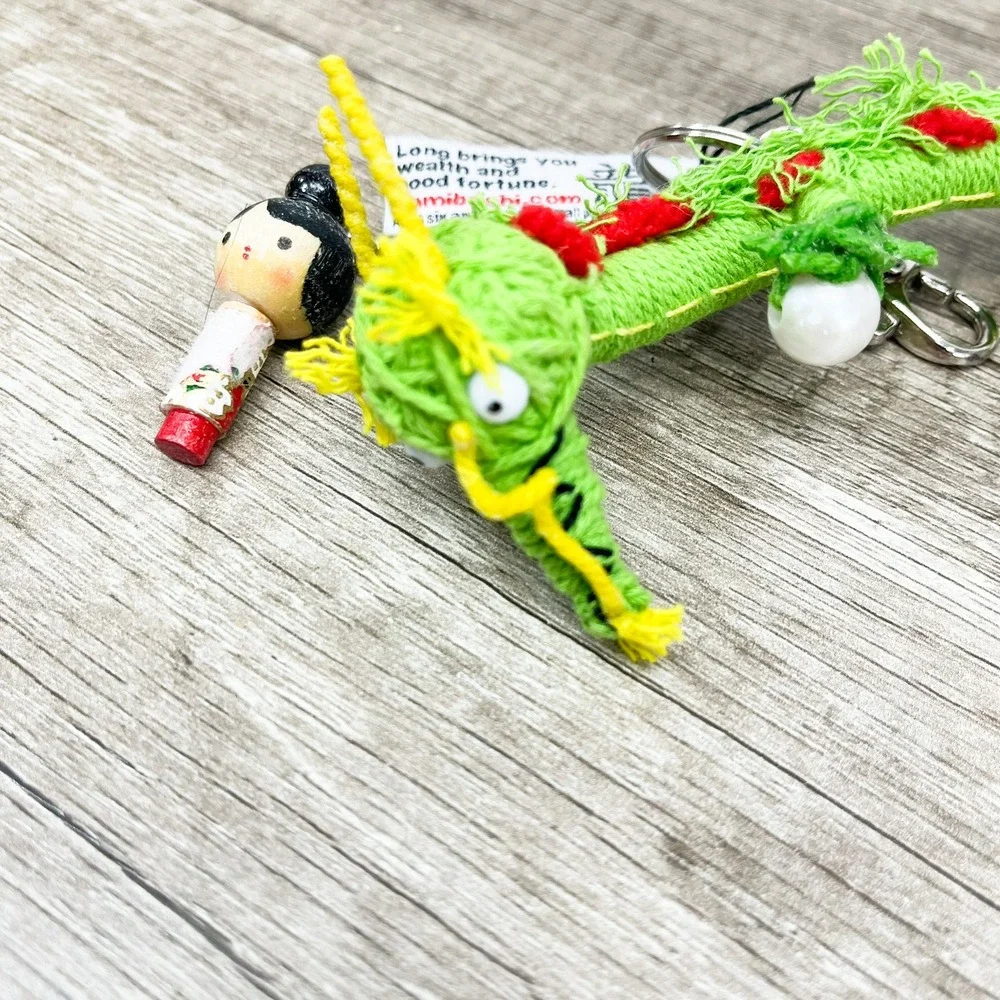 Kamibashi The String Doll Gang Long Dragon Keychain Green Handmade Charm Kokeshi